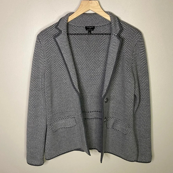 Talbots petite Merino Wool Sweater Blazer herringbone pattern small grey soft - Picture 1 of 9